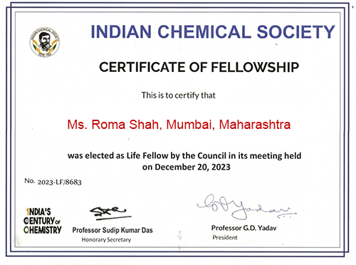 Life Fellowship From Indian Chemical Society