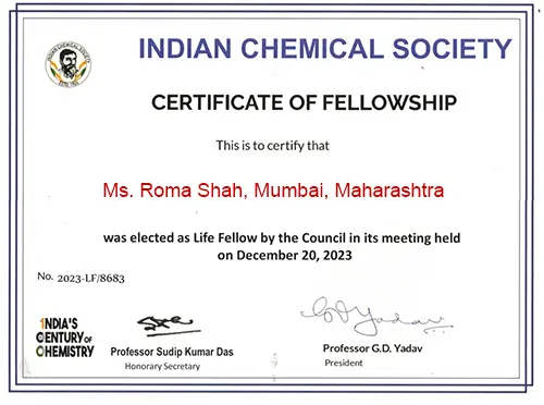 Life Fellowship From Indian Chemical Society